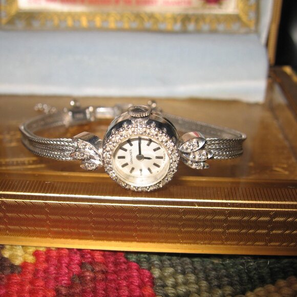 ❤️Ladies LONGINES 14K White Gold and Diamond Wind Watch with Case - Picture 2 of 12